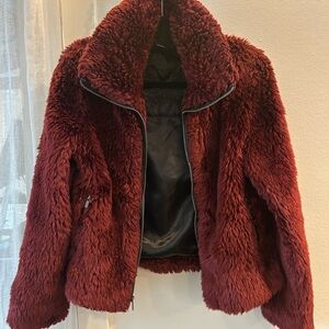 Women's Faux Fur Jacket - Burgundy
